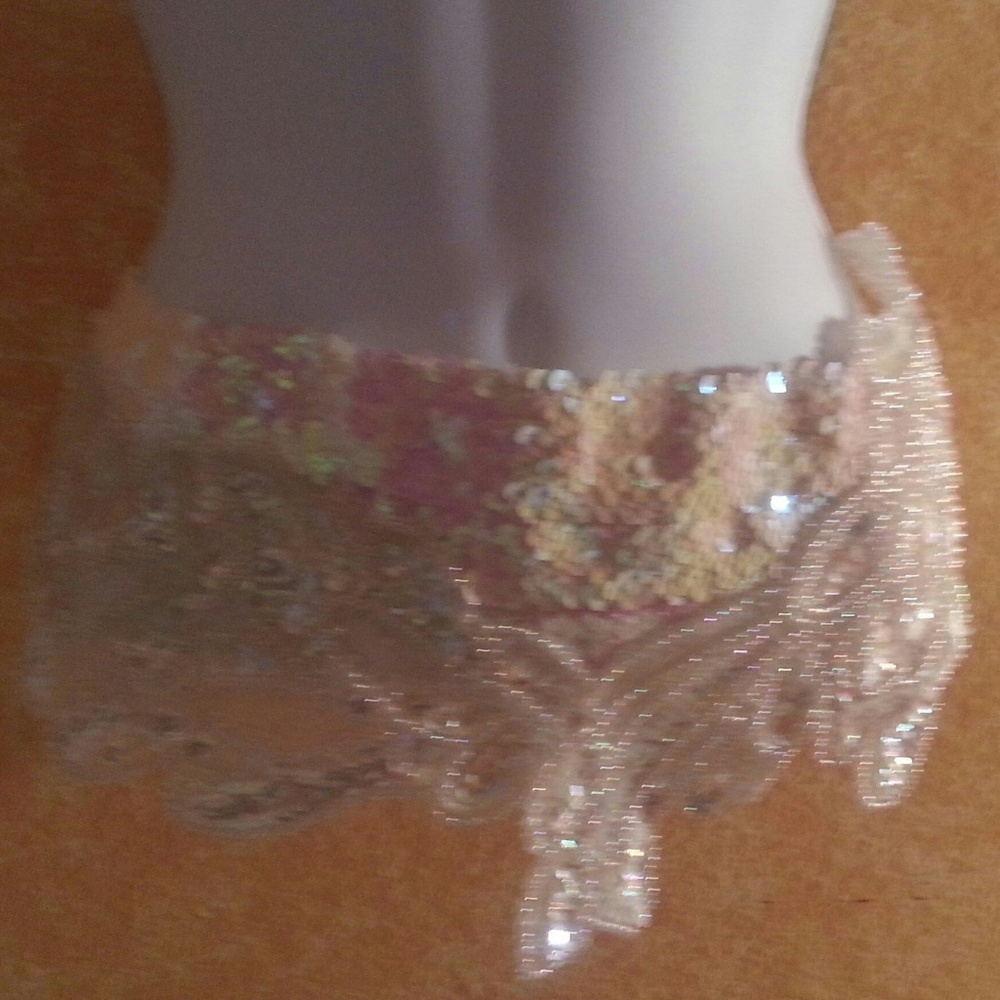 Iridescent White Sequin Bead Wedding Obi Belt Sash